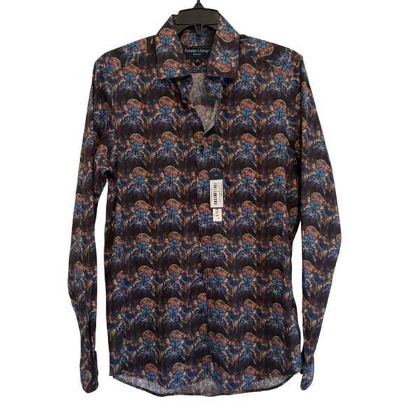 Paisley & Gray Mens Slim Fit Stain Glass Print Button Down Shirt Small - Picture 1 of 10